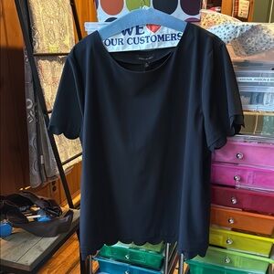 Banana Republic Black Short Sleeve Scallop-edged Blouse